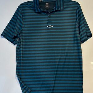 Oakley O-Hydrolix Golf Polo Shirt Size XSmall Black Teal Stripe Tennis Summer